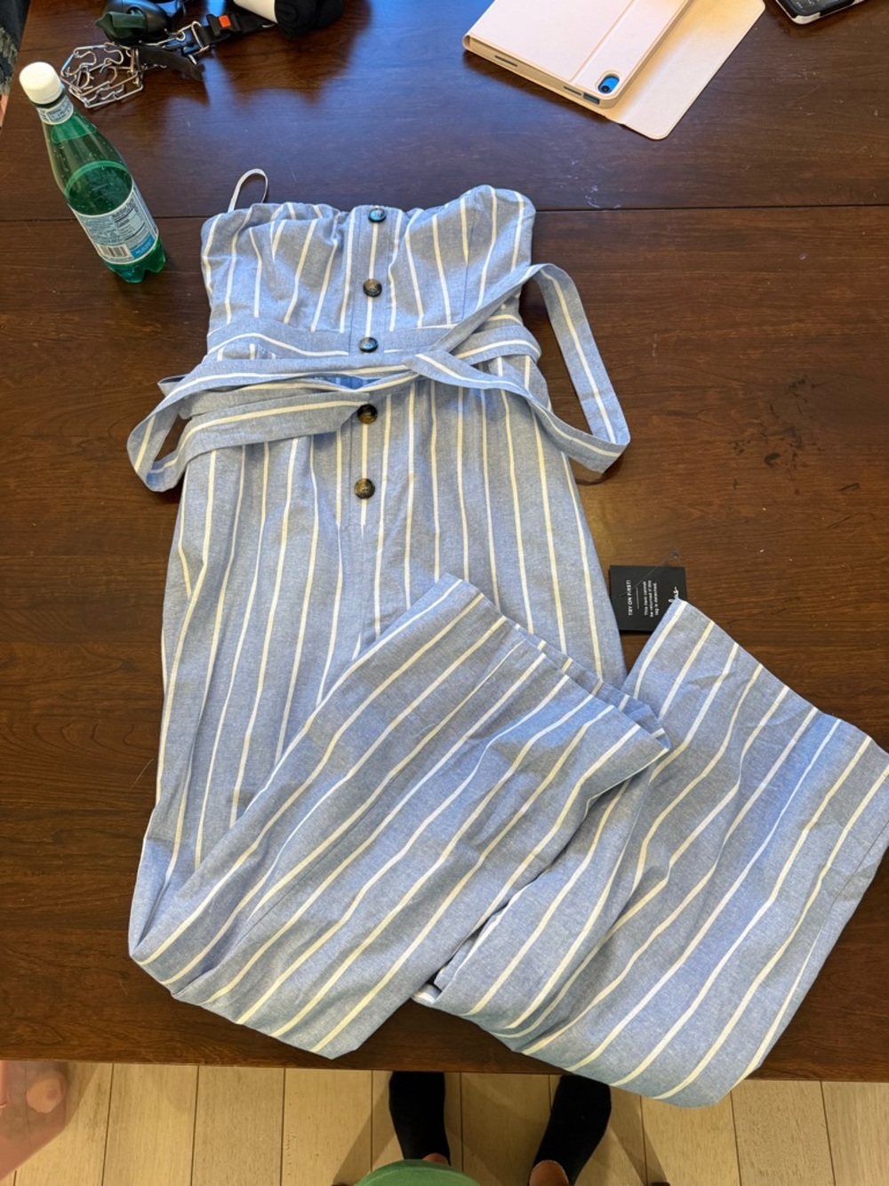 Lulu's Blue and White Striped Button-Front Jumpsuit